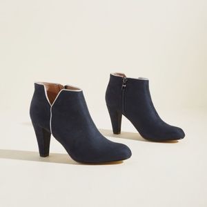 Navy blue faux suede booties with leather lining